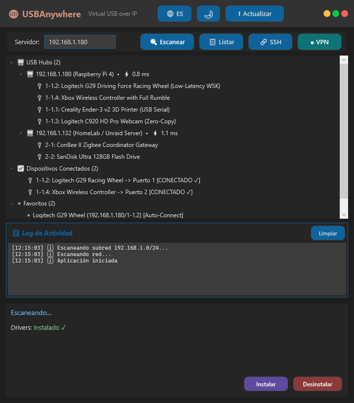 USBAnywhere WPF Client Main Window